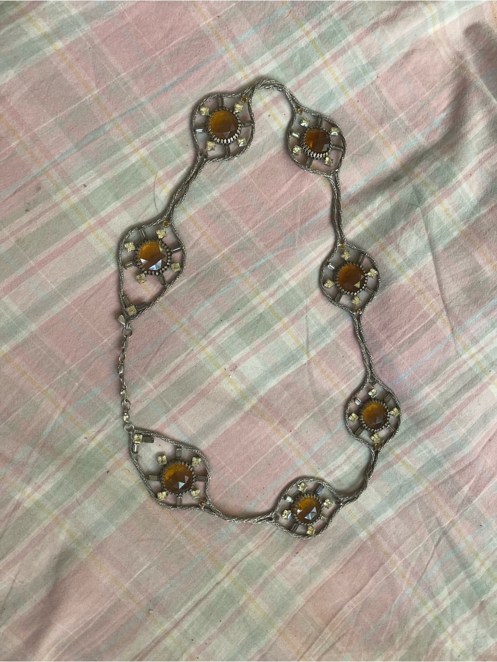 Amber Gemstone Silver-Tone Statement belt antique